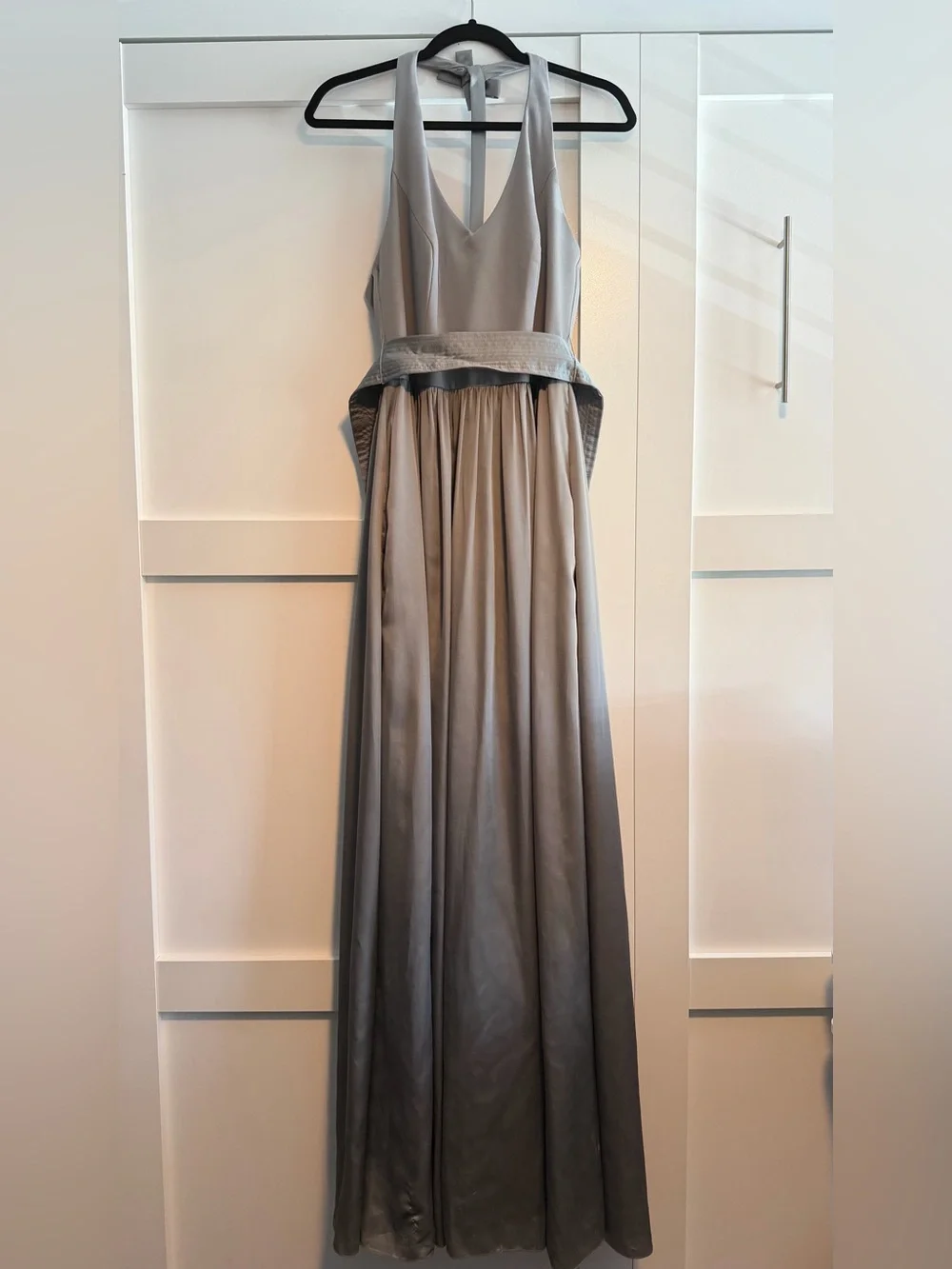 vera wang grey dress White by Vera Wang | Dresses | White By Vera Wang Silver Gray Halter Satin Maxi Gown